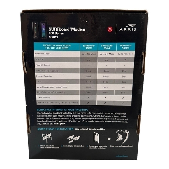 ARRIS Motorola SB6121 SURFboard DOCSIS 3.0 Cable Modem - Picture 3 of 4